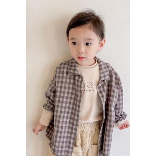 2021 new girls boys plaid shirt cotton full sleeve autumn kids top