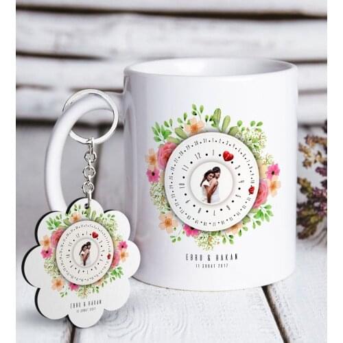 Personalized Photo Dated Eternal Calendar White Mug and Keychain Gift Seti-1