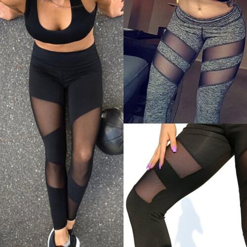 Sexy High-Waist Elastic Hip-lifting Yoga Long Pants Womens Mesh Stitching Leggings Sports Fitness Gym Push Up Stretch Trousers