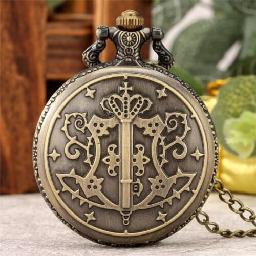 Hot Japanese Anime Theme Bronze Necklace Pocket Watch Full Hunter Sweater Chain Pendant Pocket Clock Gifts Student Anime Boys