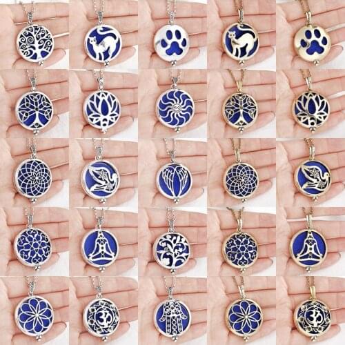 Mix Color Lucky Owl Tree Lotus Aroma Locket Pendant Necklace Diffuser Magnetic Closure handcraft Jewelry Wholesale