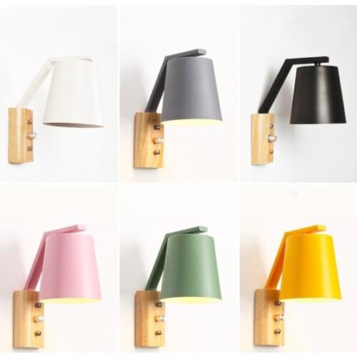 Nordic solid wood bedroom bedside wall lamp simple creative candy color childrens room stairs aisle corridor lights WF509936