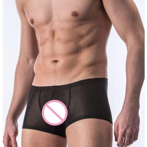 Ice silk ultra-thin nylon Sexy gay Boxers short transparent underwear men body sculpture cool panties Man Sex