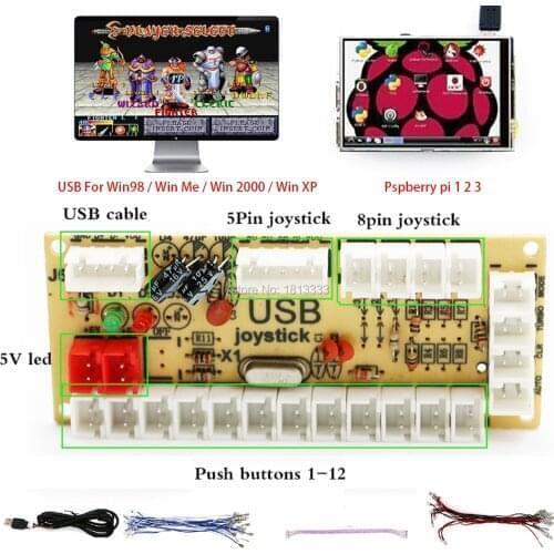 50 Set Zero Delay Arcade USB Encoder To PC Raspberry Pi Game Control Board With SANWA Joystick Button Cable