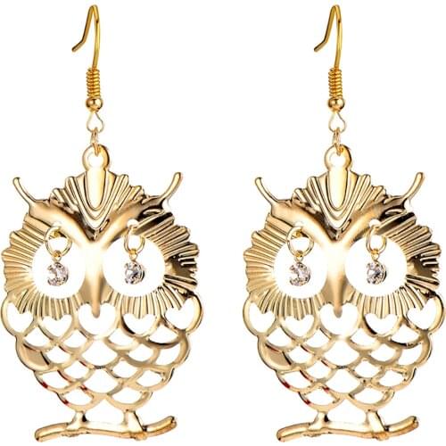 Vintage Hollow Cutout Carve Owl Long Drop Dangle Earrings Punk Animal Tassel Pendientes Crystal Brincos For Women Party Jewelry