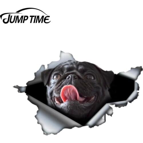 Jump Time 13cm x 8.8cm Black pug Sticker Torn Metal Bumper Decal Funny Car Stickers Window Trunk Animal 3D Car Styling