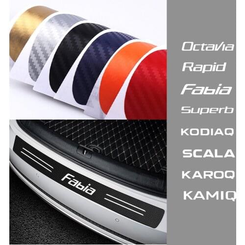Car Rear Bumper Trunk Carbon Fiber Protector Stickers For Skoda Octavia Rapid Fabia Superb Kodiaq Scala Karoq Kamiq Accessories