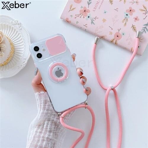 Slide Camera Lens Protectpr Ring Holder Case For Samsung A52 A72 A32 5G A12 S21 Ultra Plus A21S A02S A51 A71 Lanyard Soft Cover