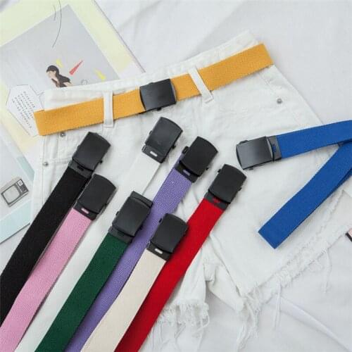 Women Men Canvas Belts Alloy Smooth Buckle Solid Color Tactical Waist Strap Jeans Trouser Black White Student Unisex Waistband