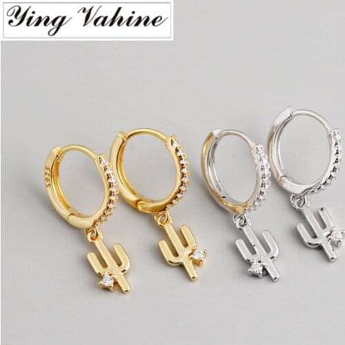 Ying Vahine 100% 925 Sterling Silver Small Cactus Pendant Drop Earrings for Women