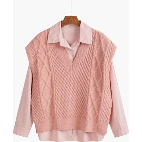 Spring And Autumn Womens Sweater Vest Solid Color Loose Korean Version Of Sleeveless Knitted V-neck Simple Pullover 2021 New