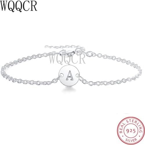 925 Sterling Silver Bracelet Ladies Round Hollow 26 Letters Ladies Bracelet Ladies Sterling Silver Bracelet Letters Adjustable