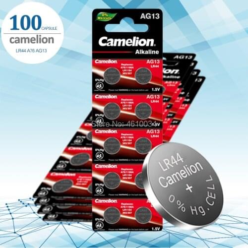 100pcs Camelion A76 100% Original 1.5V 0%Hg Button Cell Battery LR44 A76 AG13 SR1154 357 LR 44 For calculator Toy Cell batteries
