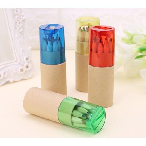 12Pc Wooden 12 Colors Painting Writing Pencils W/ Sharpener Mini Cute Child Gift Drop shipping