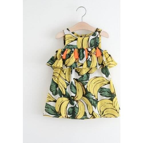 2017 New Kids Girls Summer Dress Banana Print Tassel Top Fashion Quality Dresses Girls Princess Vestidos Clothes