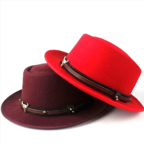 2019 Men Women Winter Pork Pie Hat Wool fedora Trilby Fascinator Hat Dance Party Hat Church Jazz Hat Size 58CM
