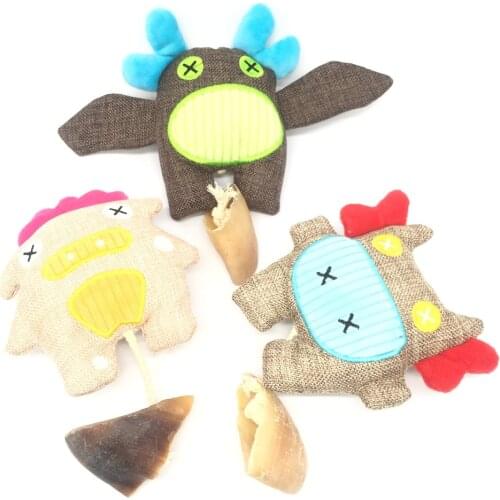 2021 New Pet Dog Toy Linen Plush Toy Dog Chew Squeaky Animal Shape Biting Cleaning Teeth Bone Toy Training Supplies