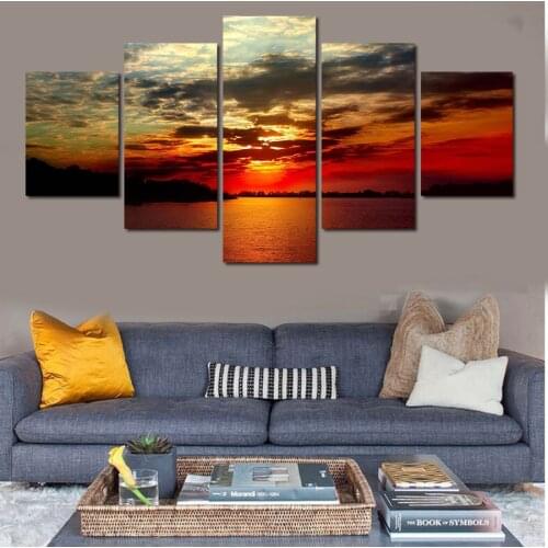 5 Panel Modern Landscape Painting HD Sunset Scenery Picture Modern Home Wall Art Decor Canvas Print Oil Painting Unframed