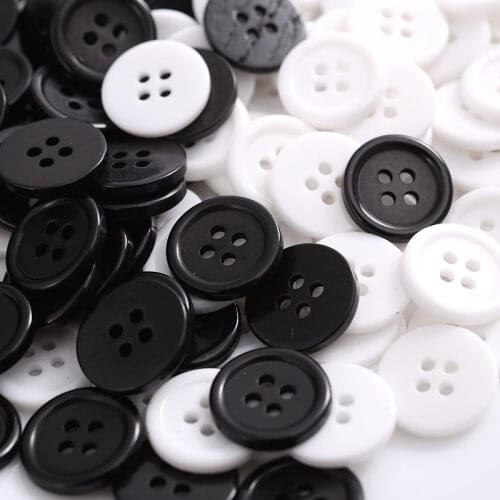 50Pcs Black/White Resin Buttons Round 24mm 4 Holes Solid Color Buttons For Clothes Shirt DIY Bottons Apparrel Accessories