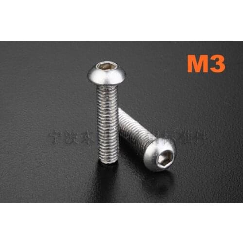 500pcs/lot M3*4/5/6/8/10/12/14/15/16/18/22/25/30/35/40/45/50/55/60 ISO7380 Stainless steel hex socket button head screw