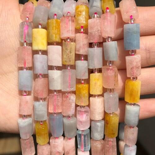 8x11mm Natural Morganite Stone Beads Faceted Cylinder Loose Spacer Beads For Jewelry Making DIY Bracelet Necklace 7.5Inch