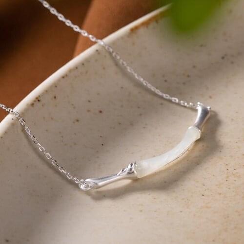 925 Sterling Silver Hetian Jade Bamboo Spot Scrub Pendant Necklace Clavicle Chain Personality Necklaces