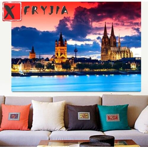 Full Square round drill Urban architectural landscape Diamond painting Diamond embroidery Cross stitch resin office wall decor