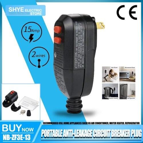 US Wall-Mounted Air Conditioner GFCI 2PIN Household Outdoor Socket Adapter Safety Leakage Protection Plug (15A 120V Black)