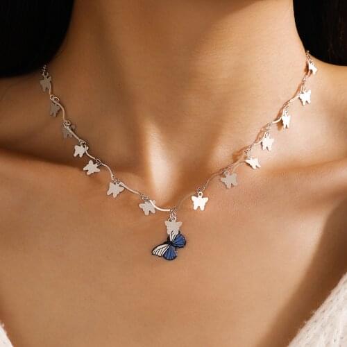 HI MAN Bohemia Trend Waves Dispelling Lang Butterfly Pendant Necklace Women Fashion Exquisite Anniversary Banquet Jewelry