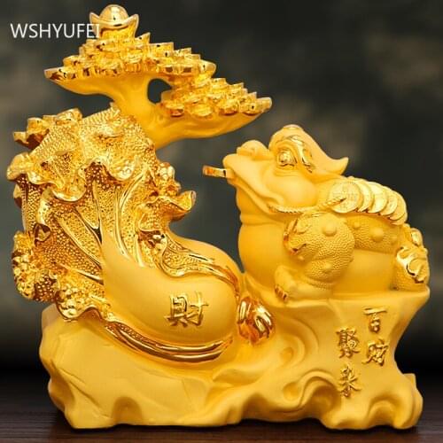 Chinese Style Fengshui Lucky Money Toad Decorations Statue Resin Golden Office Study Ornament TV Cabinet Crafts Home Decor