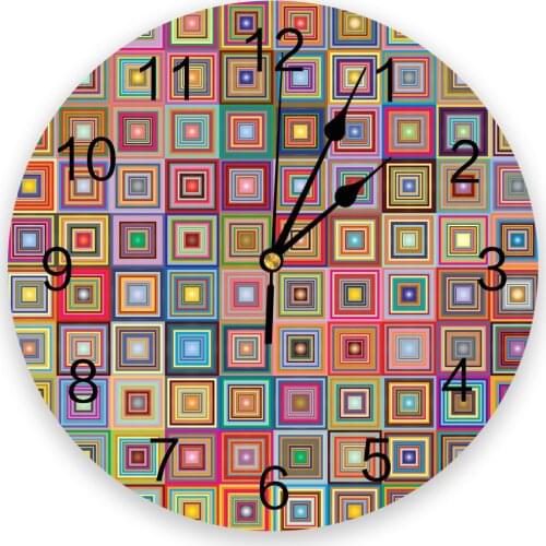 Geometric Colored Squares Plaid Round Wall Clock Modern Design Home Living Room Decoration Childrens Room Kitchen Table Clock