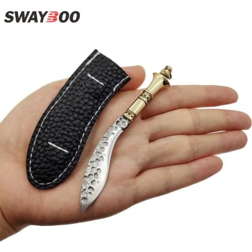 Swayboo Hand forged Steel Brass Mini Portable Sharp Key Chain Pocket Knife Pocket Scimitar Letter Opener