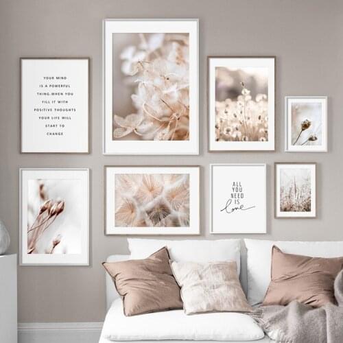 Nordic Landscape Plants Beige And Light Pink Flowers Decorative Canvas Painting For Living Room Decoration Wall Art Home Decor