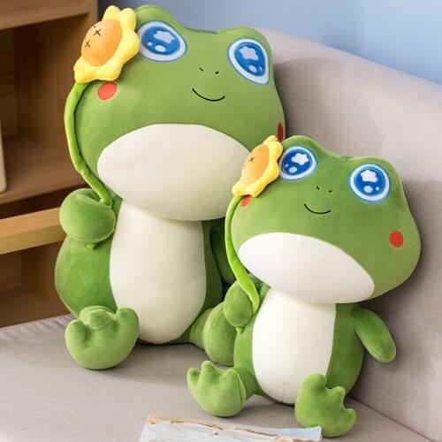 Cute Frog Plush Doll with Sunflower Cartoon Animal Green Stuffed Plush Toy Soft Sleeping Companion for Kids Kawaii Birthday Gift