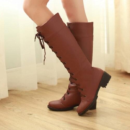 Fashion casual high boots autumn and winter new all-match cross-lace Martin boots square heel mid-heel womens boots