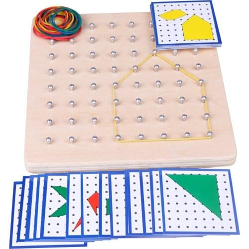 Montessori Creative Graphics Rubber Tie Nail Boards with Cards Shapes Childhood Education Preschool Kids Jigsaw Puzzle Juguetes