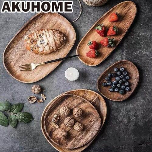 Wood Plate Set Lovesickness Wood Irregular Oval Wood Pan Plate Fruit Dishes Saucer Tea Tray Dessert Dinner Plate Tableware Set