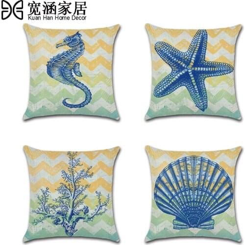 Marine Style Pillowcase Square Starfish Throw Pillow Case Zippered Coral Cushion Cover Cotton Linen Pillow Cover Gothic Decor
