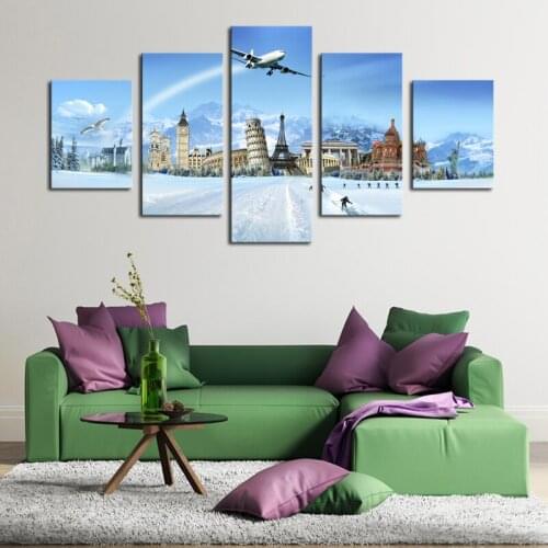2016 New Rushed No Oil Fallout Unframed 5 Panels Eiffel Tower Modern Home Wall Decor Painting Canvas Art Hd Print Pictures For