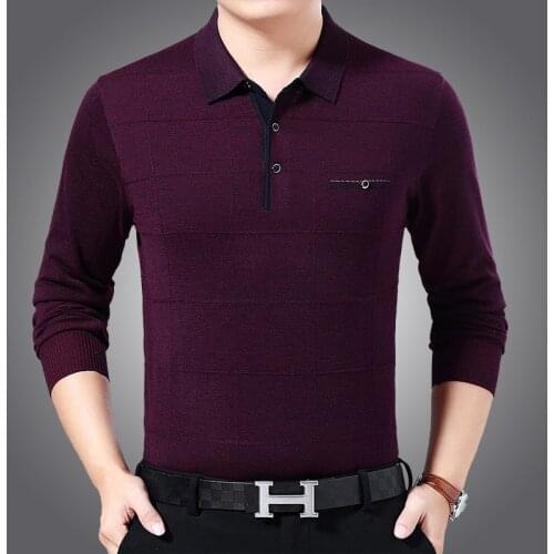 New Man 2020 Knit T Shirts Turn-Down Collar Thin Sweater Casual Man Plaid Long Sleeve Jumpers Buttons