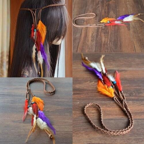 Boho Indian Ethnic Feather leatherHeadband Headdress Hair Festival Hippie Rope Headwear Tribal Hippie Party Gypsy Afghan Jewelry