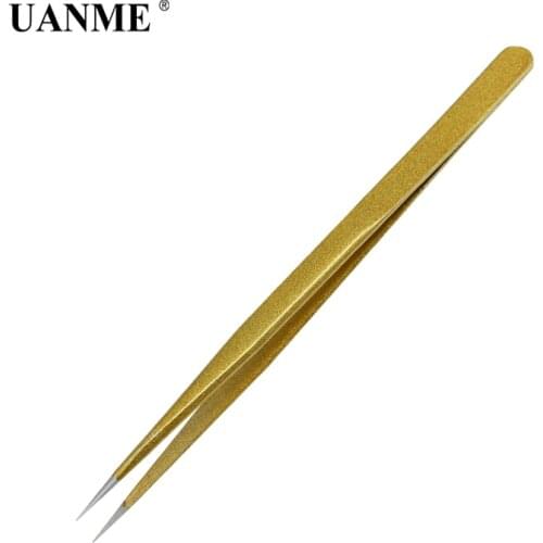 UANME 1Pcs Straight Tweezers Gold Eyelash Extension Nails Decor Picker Dead Skin Remover Manicure Makeup Nail Tools SWDT V3-SSa