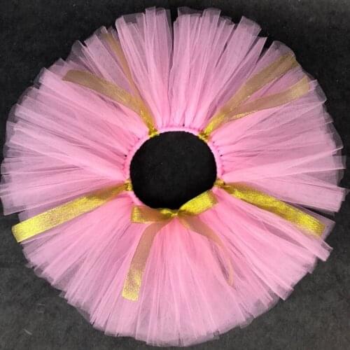 Girls Pink Tulle Tutu Skirts Kids Fluffy Ballet Dance Pettiskirts Tutus with Gold Glitter Bow Children Party Costumes Skirts