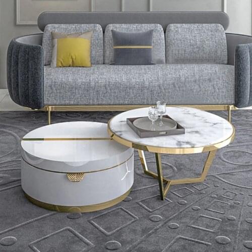 Nordic Oval Marble Coffee Table TV Cabinet Combination Light Luxury Post-Modern Monitor Stand Round Tea Table Desk with Drawer
