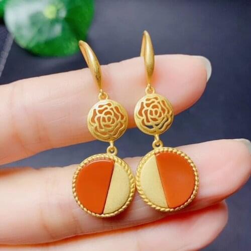 Natural And Real Southern Red Agate Original Agate earring t 925 sterling silver earrings