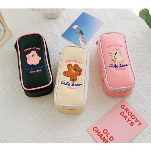 Storage bag bear pencil case cute simple student ins with large capacity pencil case