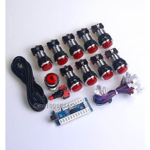 Reyann Zero Delay USB LED Encoder + 10 x 5V Silver LED Illuminated Push Button To Arcade Game MAME Kit DIY & Raspberry Pi 1/2/3B