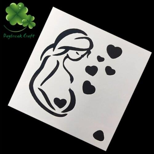 5.1x5.1 inch) Pregnant mom PET Stencils diy patterns copy and paints imprint spray mists template craft meterails