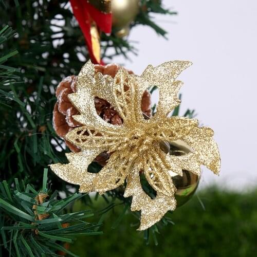Christmas Flower Simulation Gold Powder Flower Xmas Tree Decoration Fake Flower Golden Artificial Festive Party Supplies