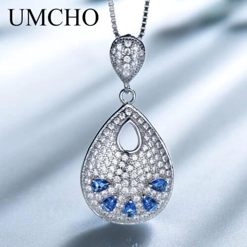 UMCHO Real 100% 925 Sterling Silver Necklaces Pendants Vintage Gemstone Jewelry For Women Birthday Gift Fine Jewelry With Chain